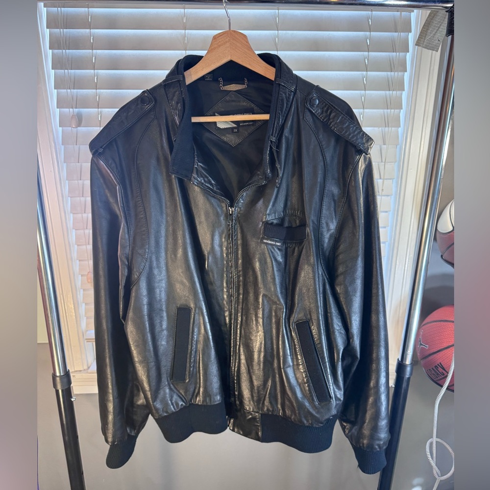 Vintage Members Only Black Leather Bomber Jacket Size 2X